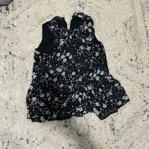 LOFT Black Floral Ruffle Dress